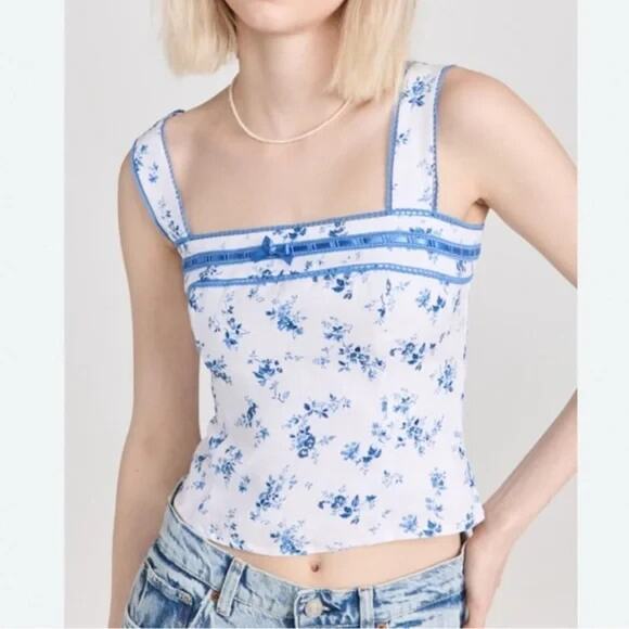 Reformation Tops - Reformation Eloise Linen Square Neck Tank Top Orlaya Medium A004686